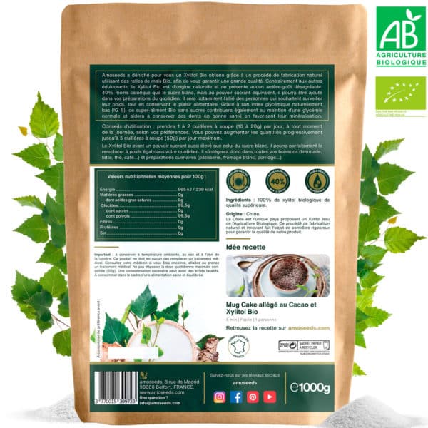 Mug Cake allégé au cacao et Xylitol Bio, produit 100% naturel et issu de l'agriculture biologique