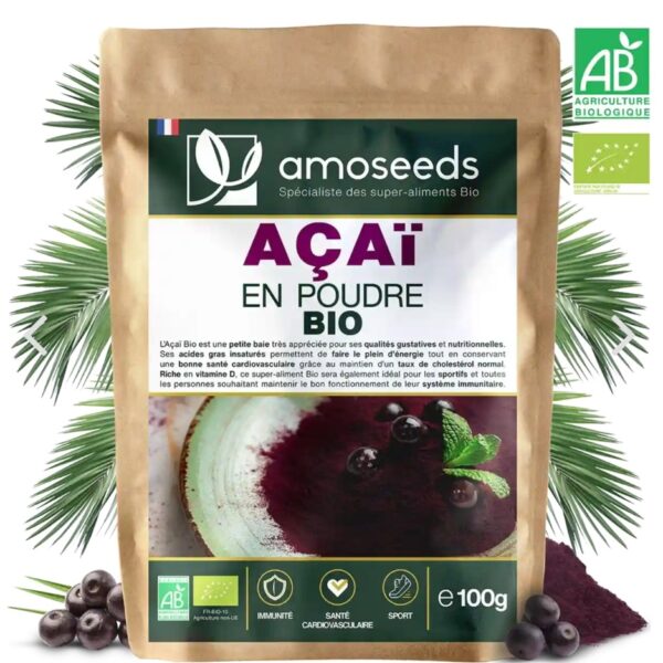 AÇAÏ EN POUDRE BIO 100G amoseeds marque française spécialiste des super-aliments Bio