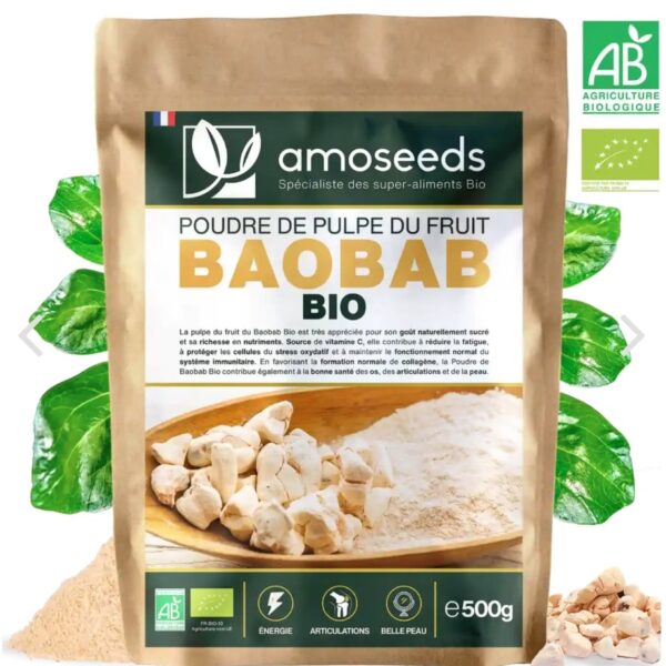 POUDRE DE BAOBAB BIO 500G amoseeds marque française spécialiste des super-aliments Bio