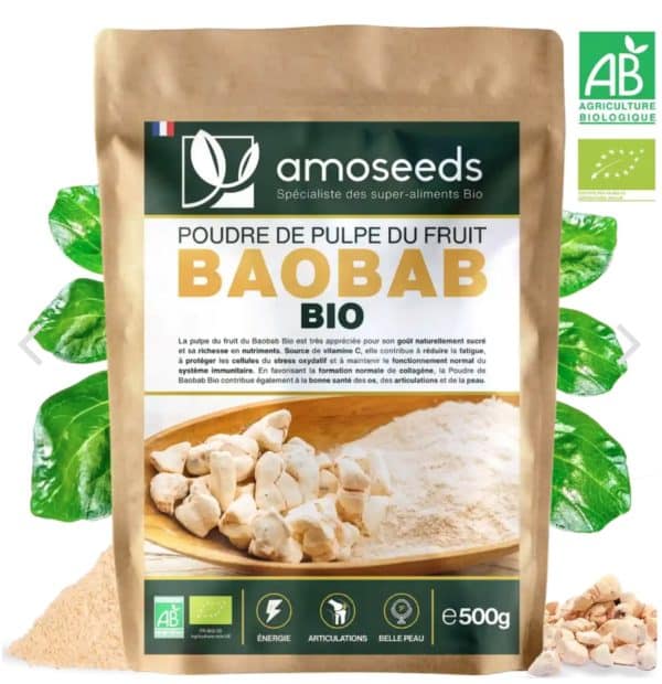POUDRE DE BAOBAB BIO 500G amoseeds marque française spécialiste des super-aliments Bio