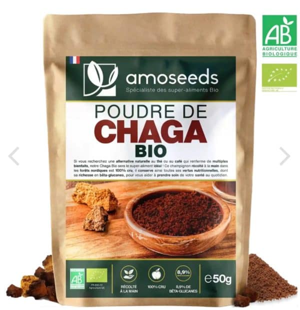 POUDRE DE CHAGA BIO 50G amoseeds marque française spécialiste des super-aliments Bio