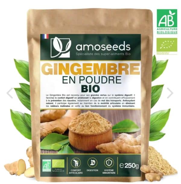 GINGEMBRE EN POUDRE BIO 250G amoseeds marque française spécialiste des super-aliments Bio