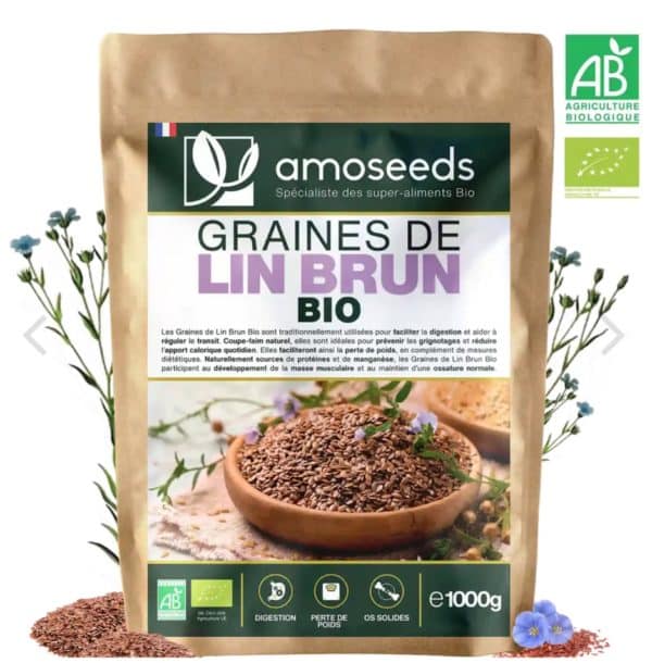 GRAINES DE LIN BRUN BIO 1KG amoseeds marque française spécialiste des super-aliments Bio