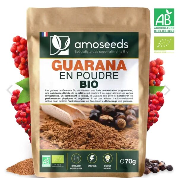 GUARANA EN POUDRE BIO 70G amoseeds marque française spécialiste des super-aliments Bio