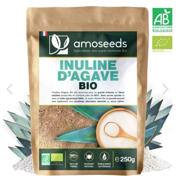 INULINE D'AGAVE BIO 250G amoseeds marque française spécialiste des super-aliments Bio