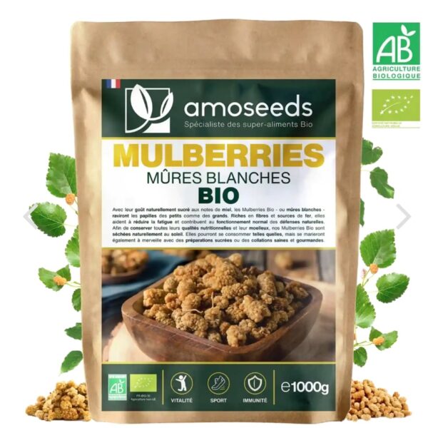 MULBERRIES (MÛRES BLANCHES) BIO 1KG amoseeds marque française spécialiste des super-aliments Bio