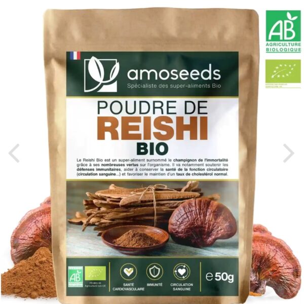 REISHI EN POUDRE BIO 50G amoseeds marque française spécialiste des super-aliments Bio