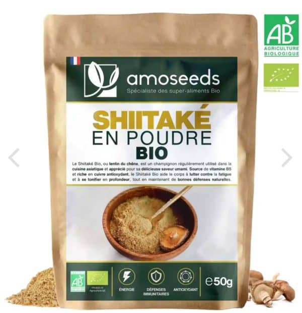 SHIITAKÉ EN POUDRE BIO 50G amoseeds marque française spécialiste des super-aliments Bio