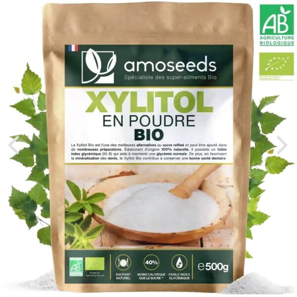 XYLITOL EN POUDRE BIO 500G amoseeds marque française spécialiste des super-aliments Bio