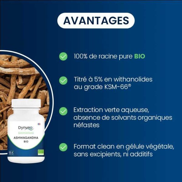 avantages compléments alimentaires avantages ashwagandha bio KSM-66 dynveo laboratoire français