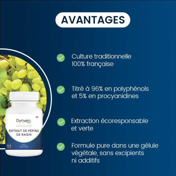 avantage complément alimentaire extrait de pépins de raisin 60 gélules dynveo laboratoire français