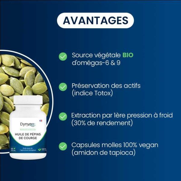avantages compléments alimentaires huile de pépins de courge dynveo laboratoire français