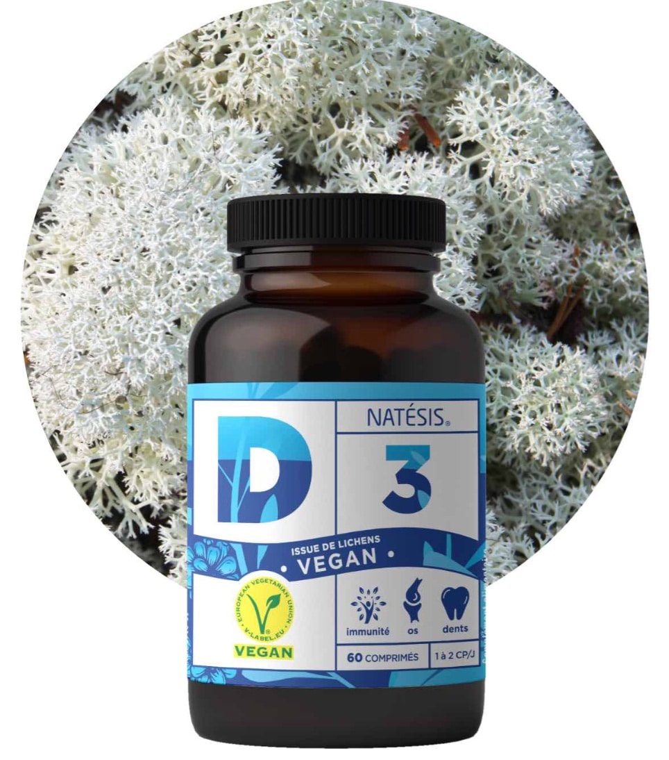 Complément alimentaire vegan. vitamine D3 pour l'immunité, os, dents